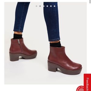 Fitflop Pilar Leather Platform Ankle Boots, Maroon, NWT, Size 6